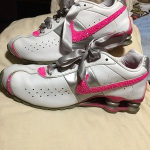 Custom Swarovski added Nike Shox White Pink Silver